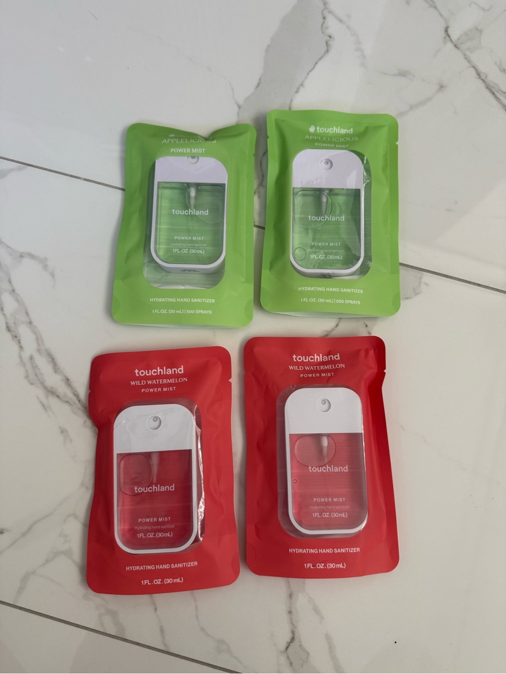 4 pack Touchland Power Mist Hydrating Hand Sanitizer 30ml/ 1 fl oz Each
